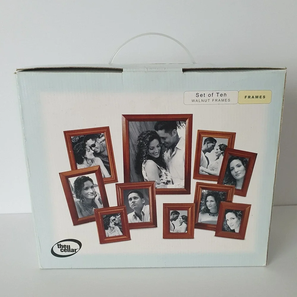 The Cellar Set of 10 Walnut Photo Frames Vintage NEW-in-Box Self-Standing